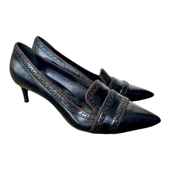 Tory Burch Y2K Pointed Toe Black Leather Heels | Quiet Luxury Work Evening Shoe - Picture 1 of 15